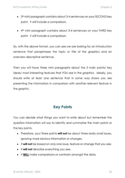 Page 30 of the IELTS Academic Writing Guide eBook displaying advice for Task 1 of the IELTS test.